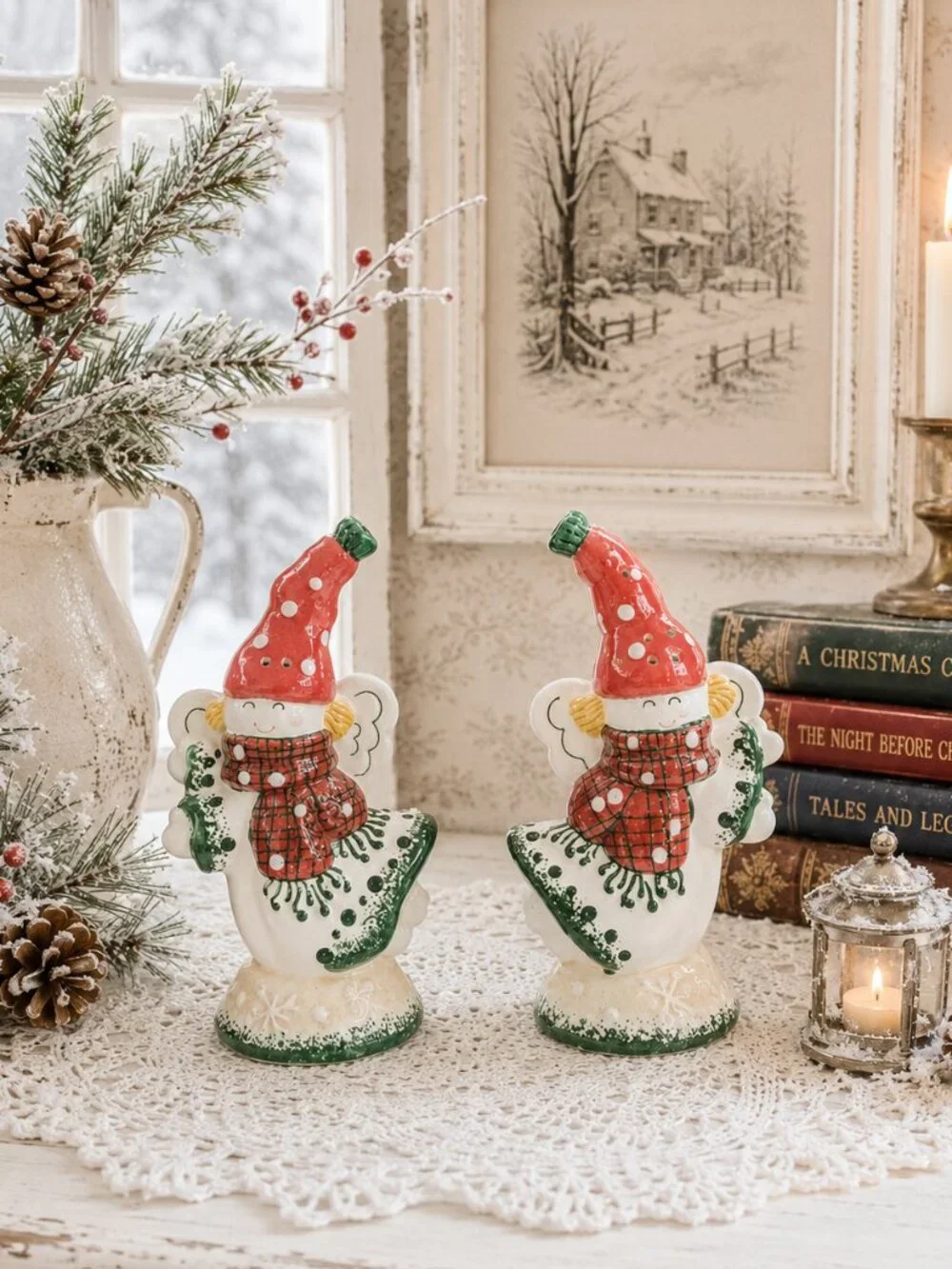 Rare Charming Vintage Snow Angels Ceramic Salt and Pepper Shakers Set